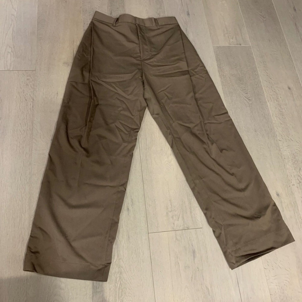 Olive Wide Single Pleat Pants
